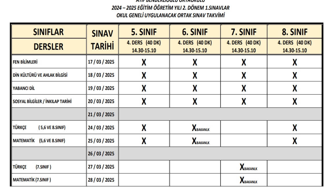 2. Dönem 1. Ortak Sınav Tarihlerimiz...